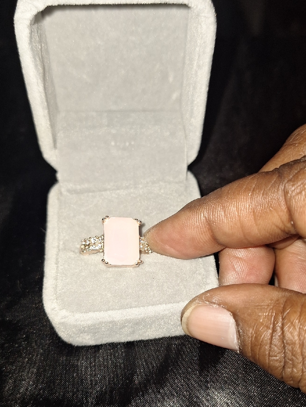 Pink Stone Cocktail Ring with Pavé Band - Women Jewelry